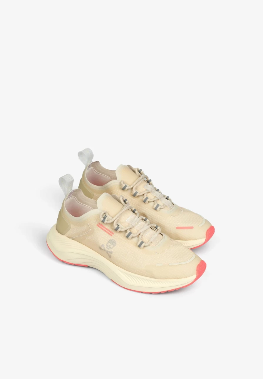 "ScalpersCompany Women's Beige Ripstop Skull Sneakers | Stylish & Durable"