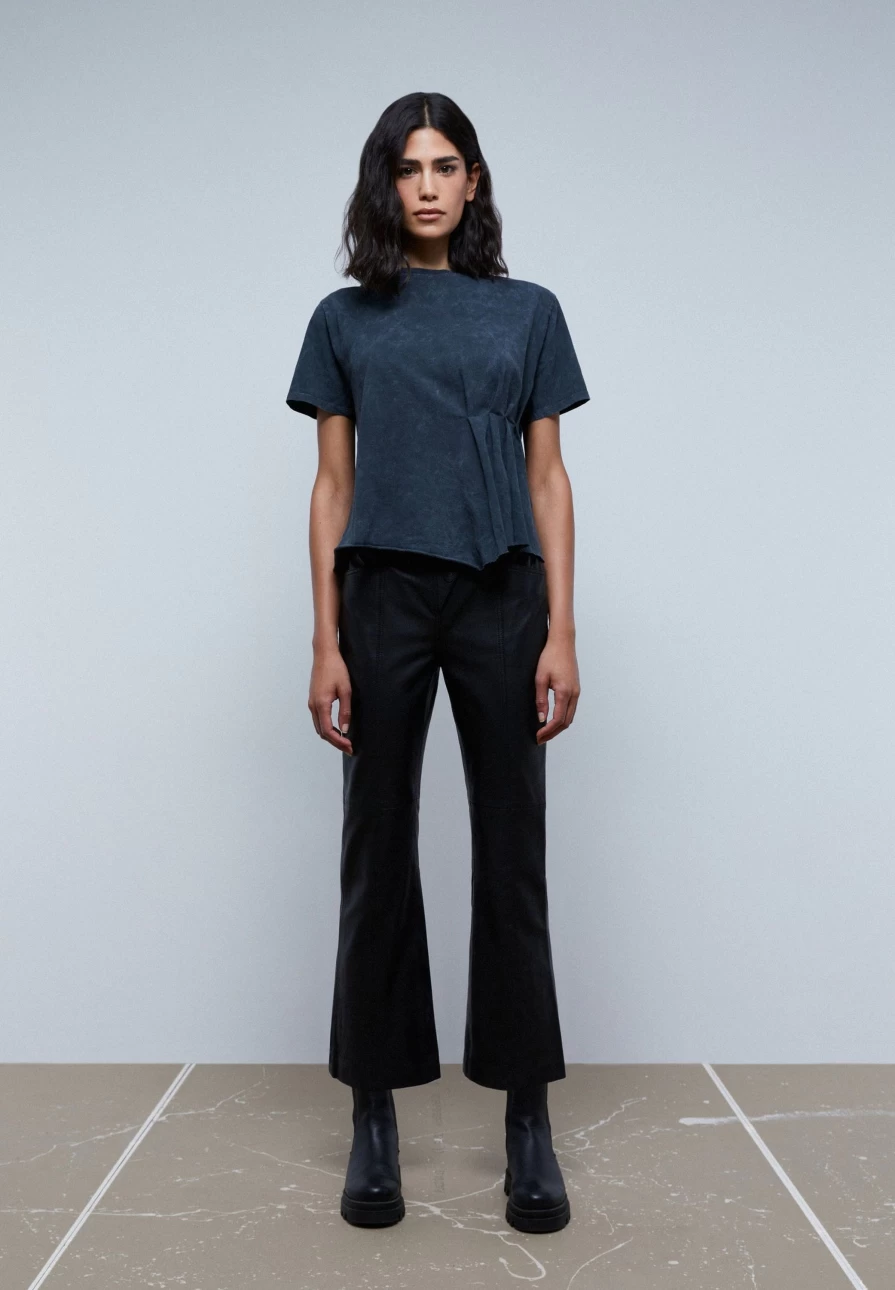 "ScalpersCompany Women's Dark Grey Faded Pleated Side T-Shirt"