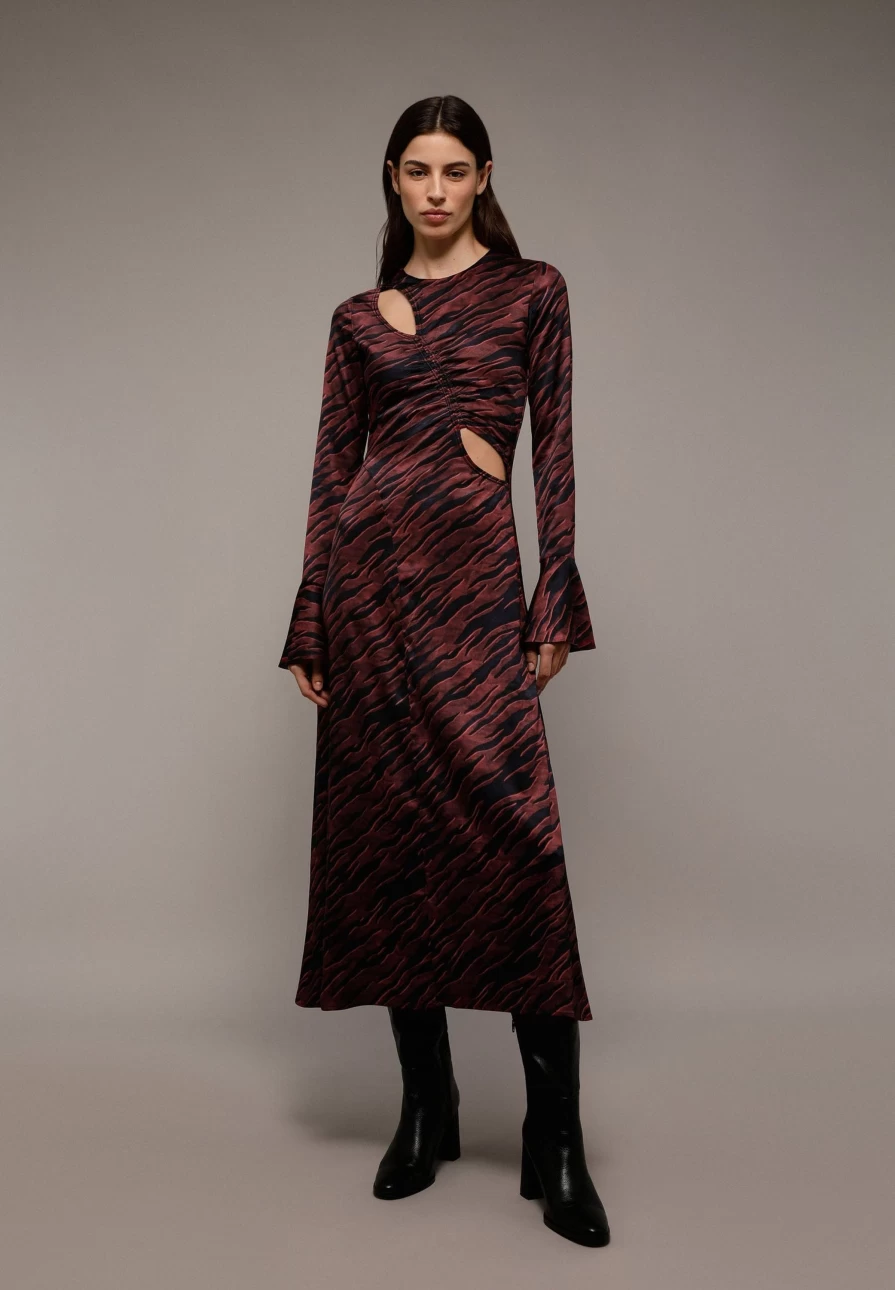 "ScalpersCompany Women's Animal Print Satin Midi Dress - Elegant Party & Evening Wear"