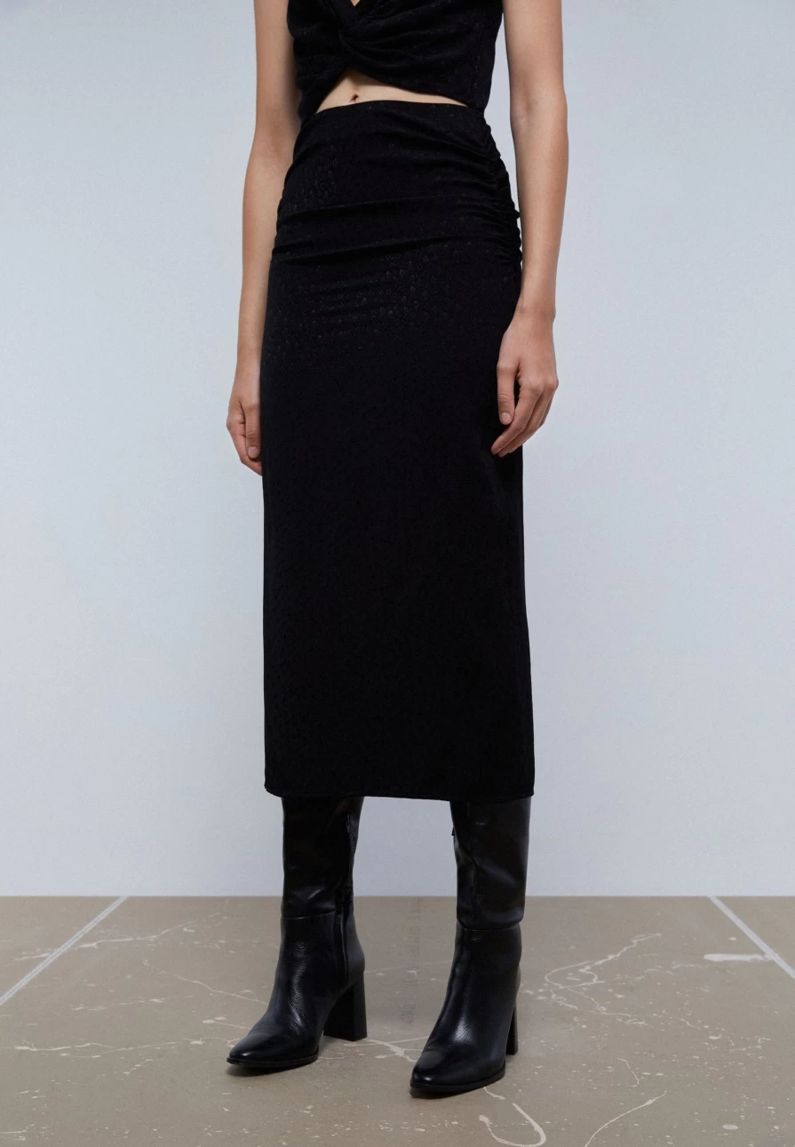 "Black Gothic Midi Skirt with Skulls and Stars Design | ScalpersCompany Women's Fashion"