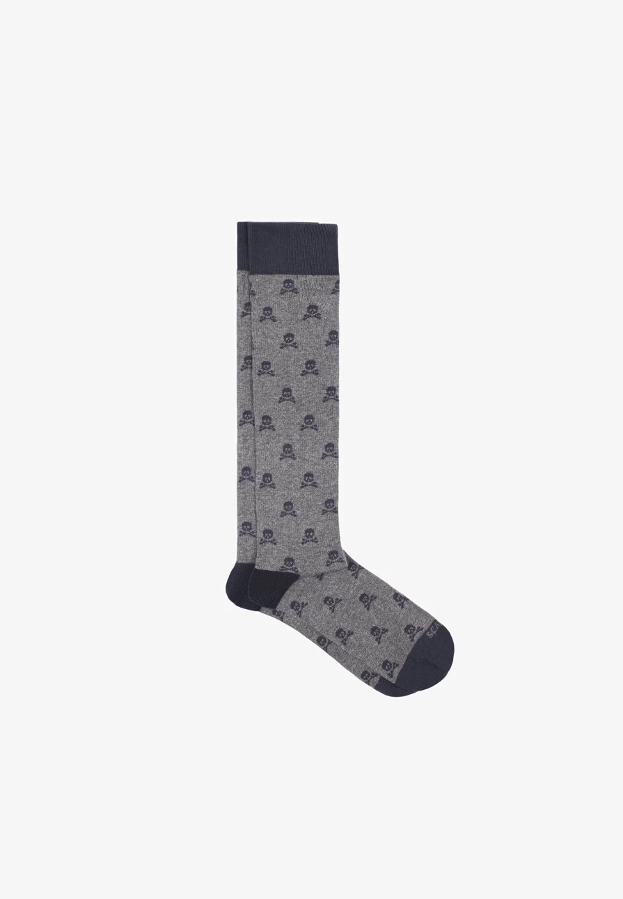 "ScalpersCompany Men's Dark Grey Skull Print Socks - All-Over Gothic Design"