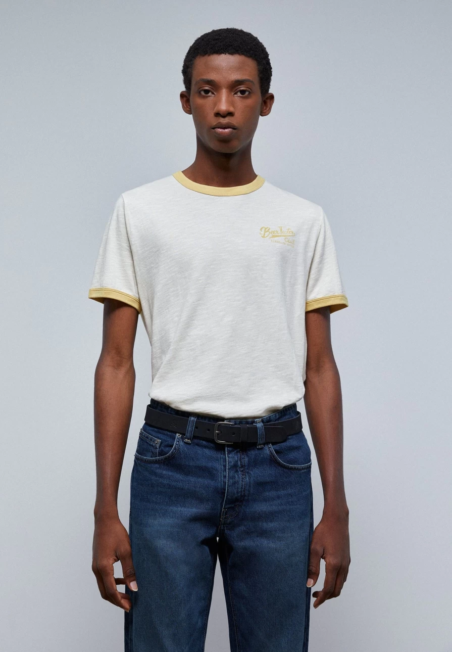 "ScalpersCompany Men's Contrast Slub Knit T-Shirt - Stylish Casual Tee for Men"