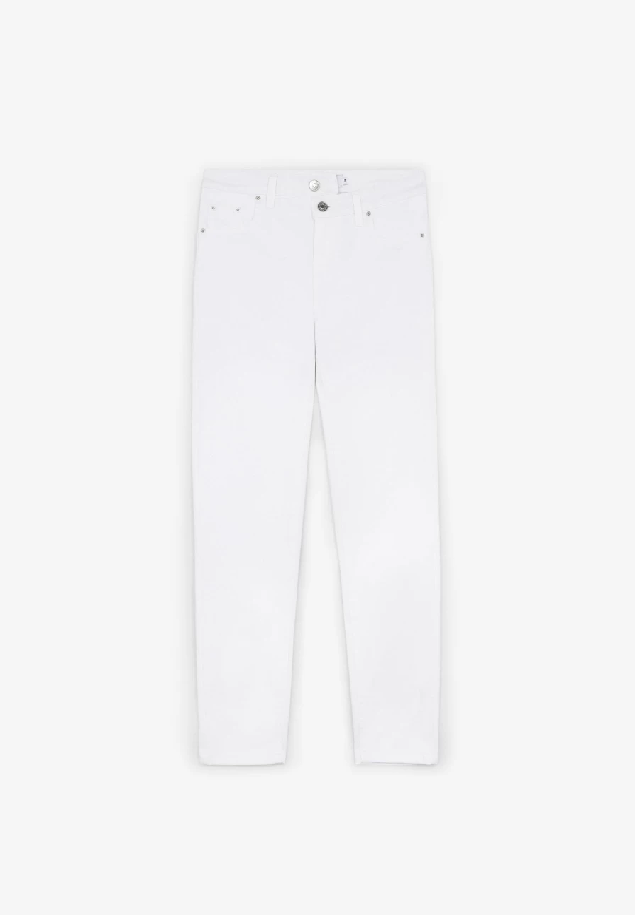 "Scalperscompany Women's White Skinny Jeans with Stylish Buttons"