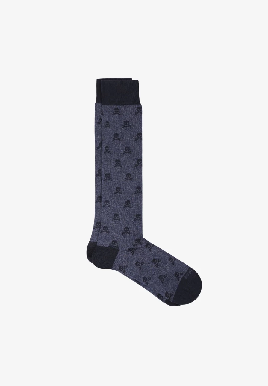 "ScalpersCompany Men's Navy Skull Print Socks - All-Over Skull Design"