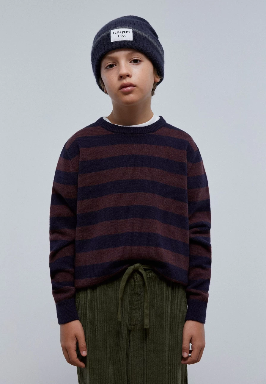"ScalpersCompany Kids Navy Stripes Knit Sweater – Striped Cozy Pullover for Children"