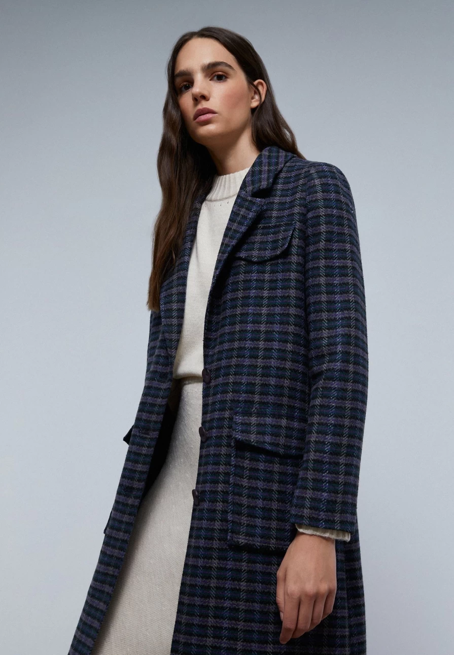 "ScalpersCompany Women's Grey Check Long Coat with Pockets – Stylish Checked Trench Coat"