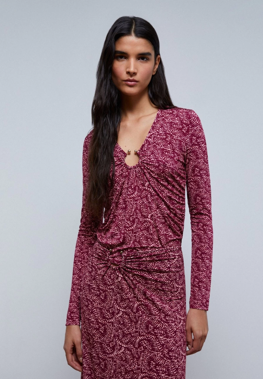 "ScalpersCompany Women's Coral Top with Stylish Neckline Detail"