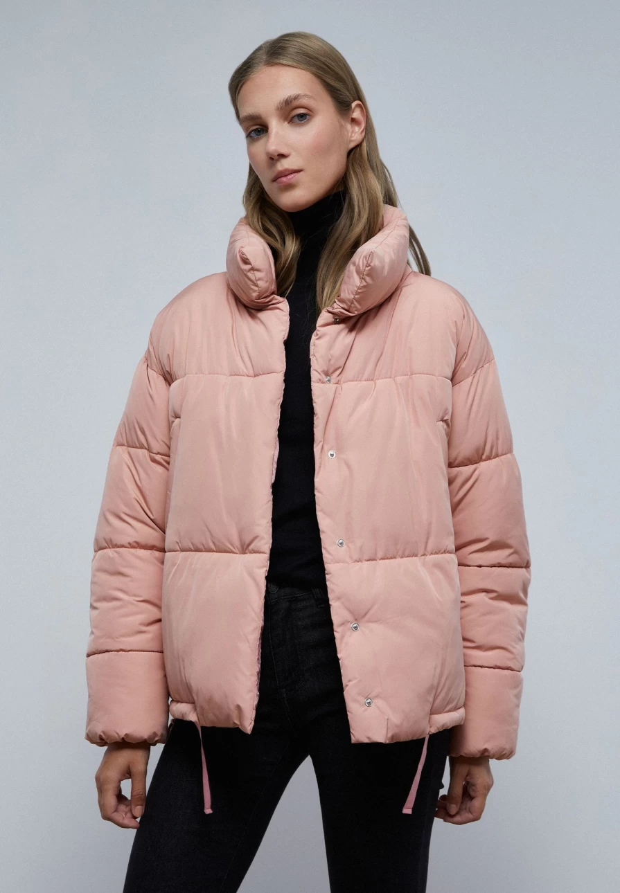 "ScalpersCompany Women's Light Pink High Collar Puffer Coat Winter Warm Jacket"