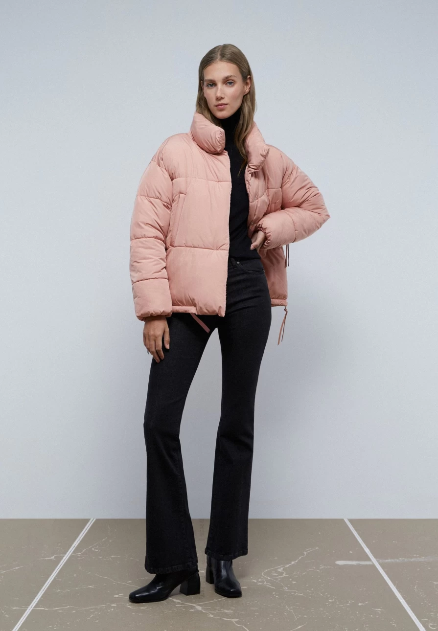 "ScalpersCompany Women's Light Pink High Collar Puffer Coat Winter Warm Jacket"