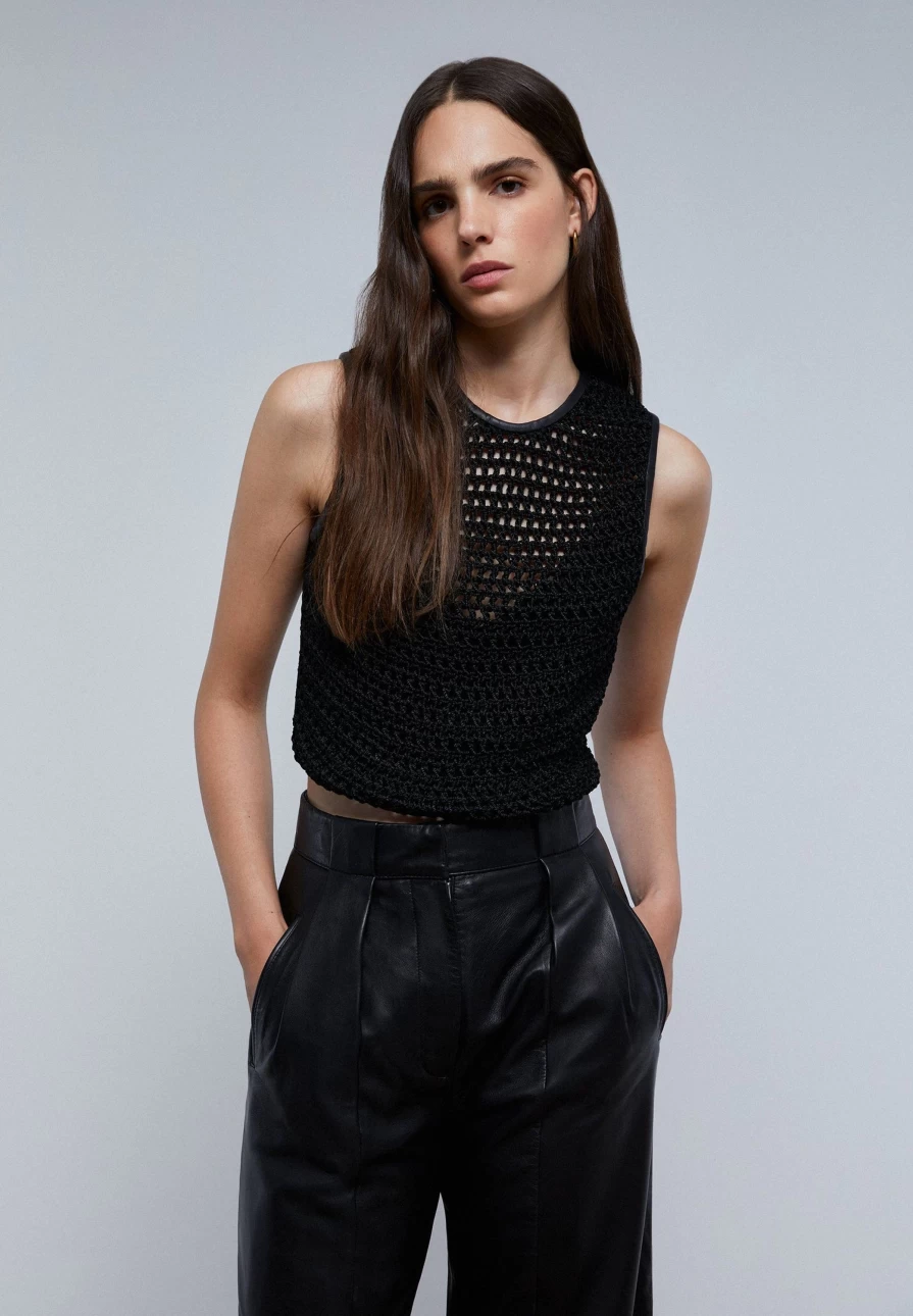 "ScalpersCompany Women's Leather Top with Unique Back Detail Design"