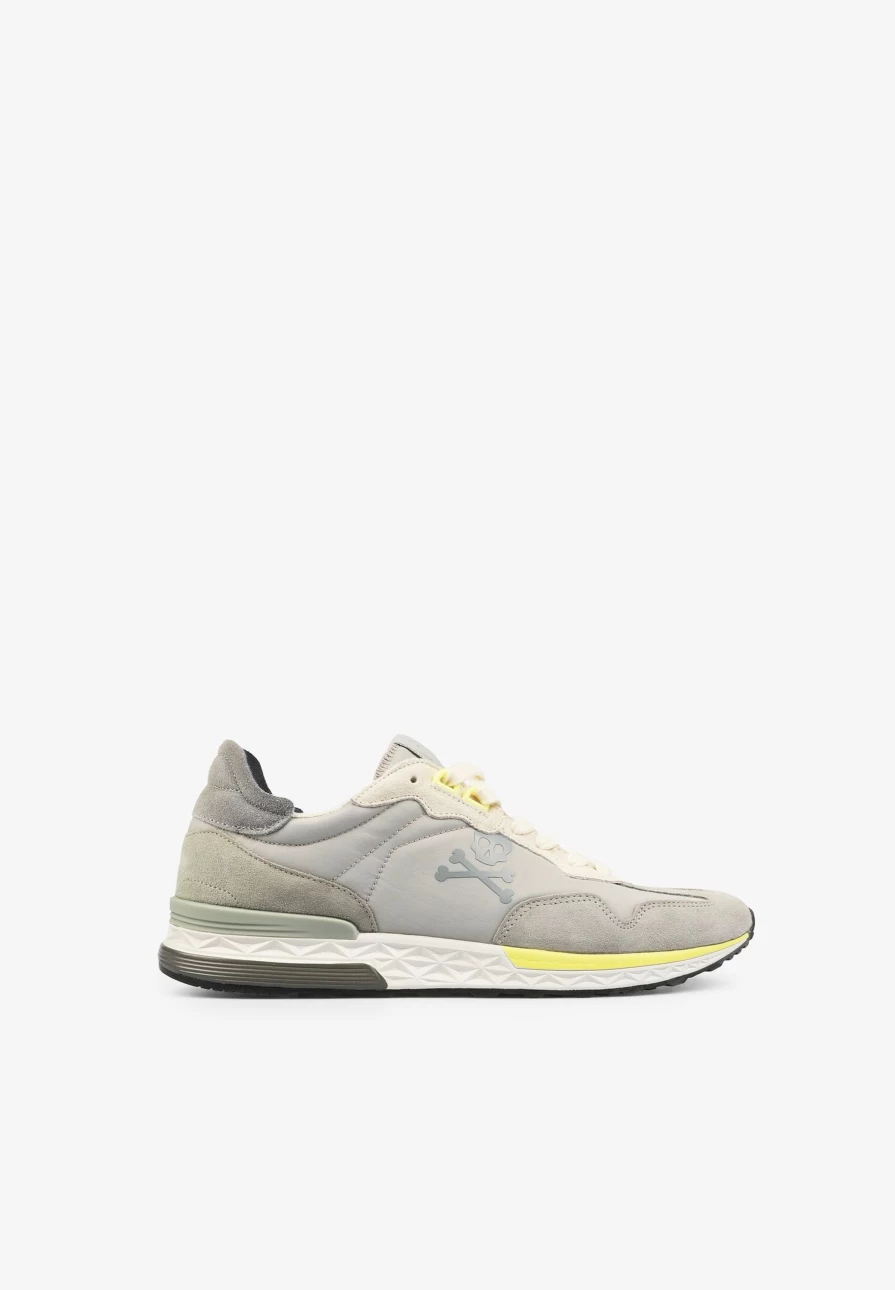 "ScalpersCompany Men's Light Grey Suede Detail Sneakers – Front Design Casual Shoes"