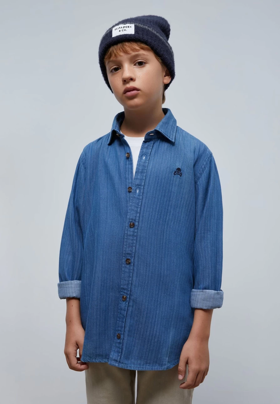 "ScalpersCompany Kids' Contrast Denim Oxford Shirt - Stylish Casual Wear for Children"