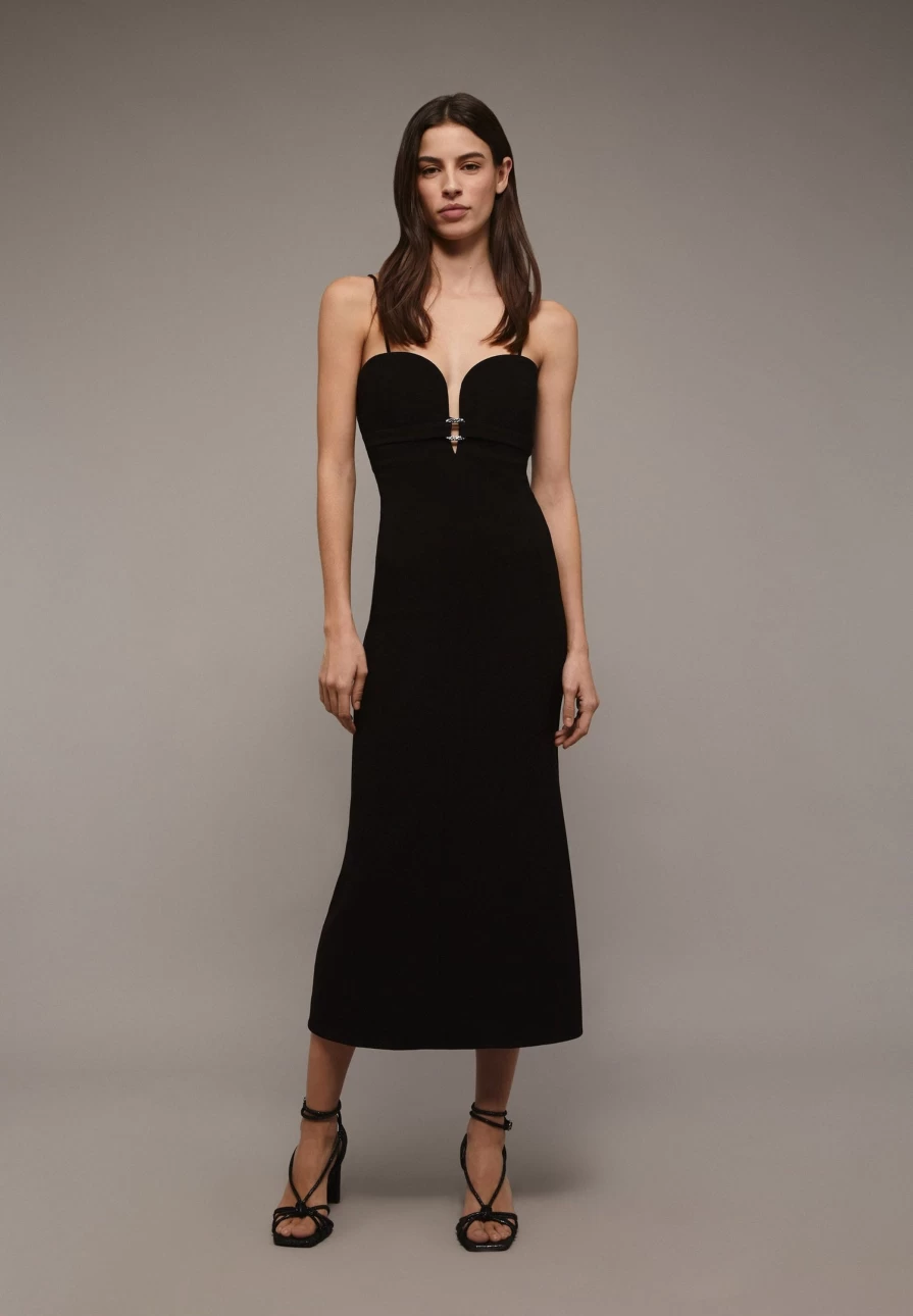 "ScalpersCompany Women's Black Slip Dress with Back Zip Detail - Elegant Evening Gown"