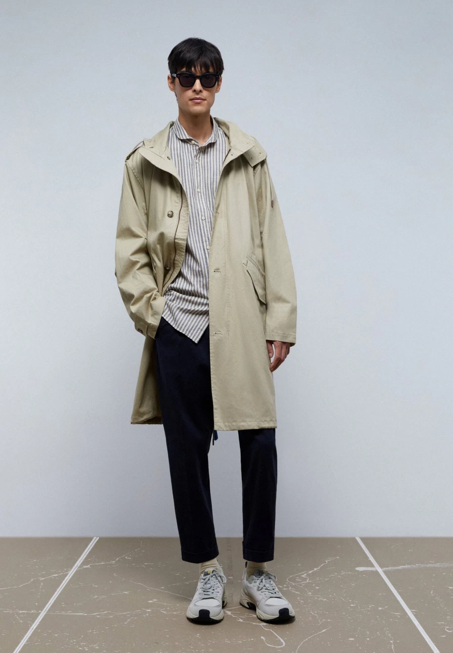 "ScalpersCompany Men's Beige Premium Cotton Trench Coat"
