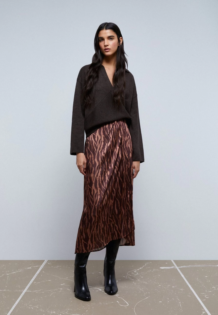 "Scalpers Company Women's Zebra Print Ruched Bodycon Skirt - Stylish Animal Pattern High Waist Stretchy Pencil Skirt"