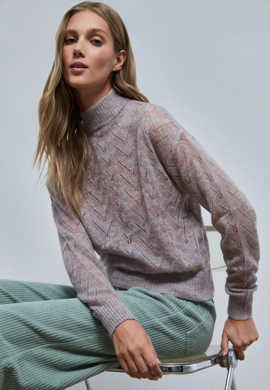 "ScalpersCompany Women's Light Grey Die-Cut Sweater with Perkins Collar"