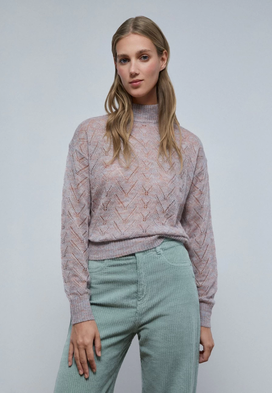 "ScalpersCompany Women's Light Grey Die-Cut Sweater with Perkins Collar"