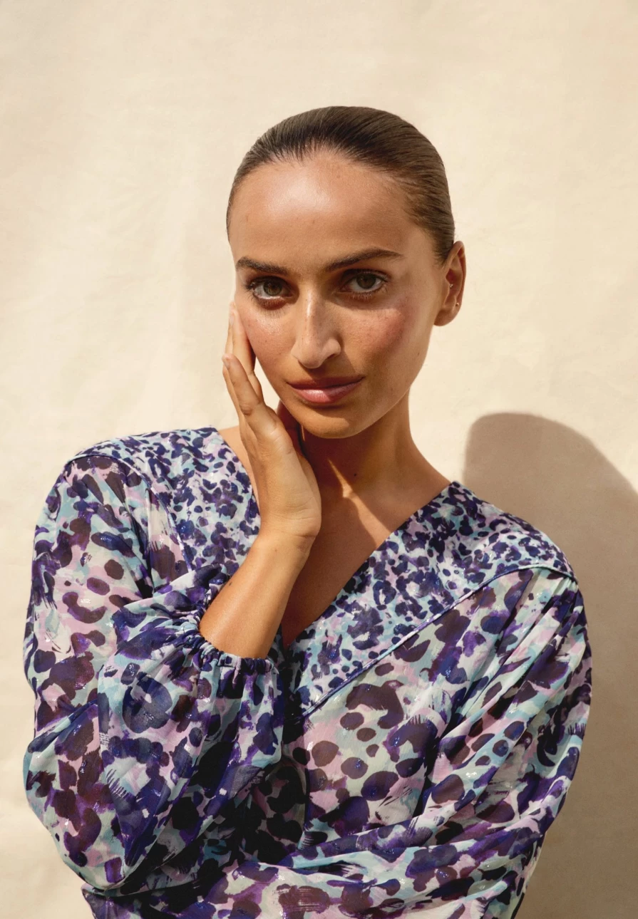 "ScalpersCompany Women's Purple Animal Print Blouse – Stylish Leopard Top"