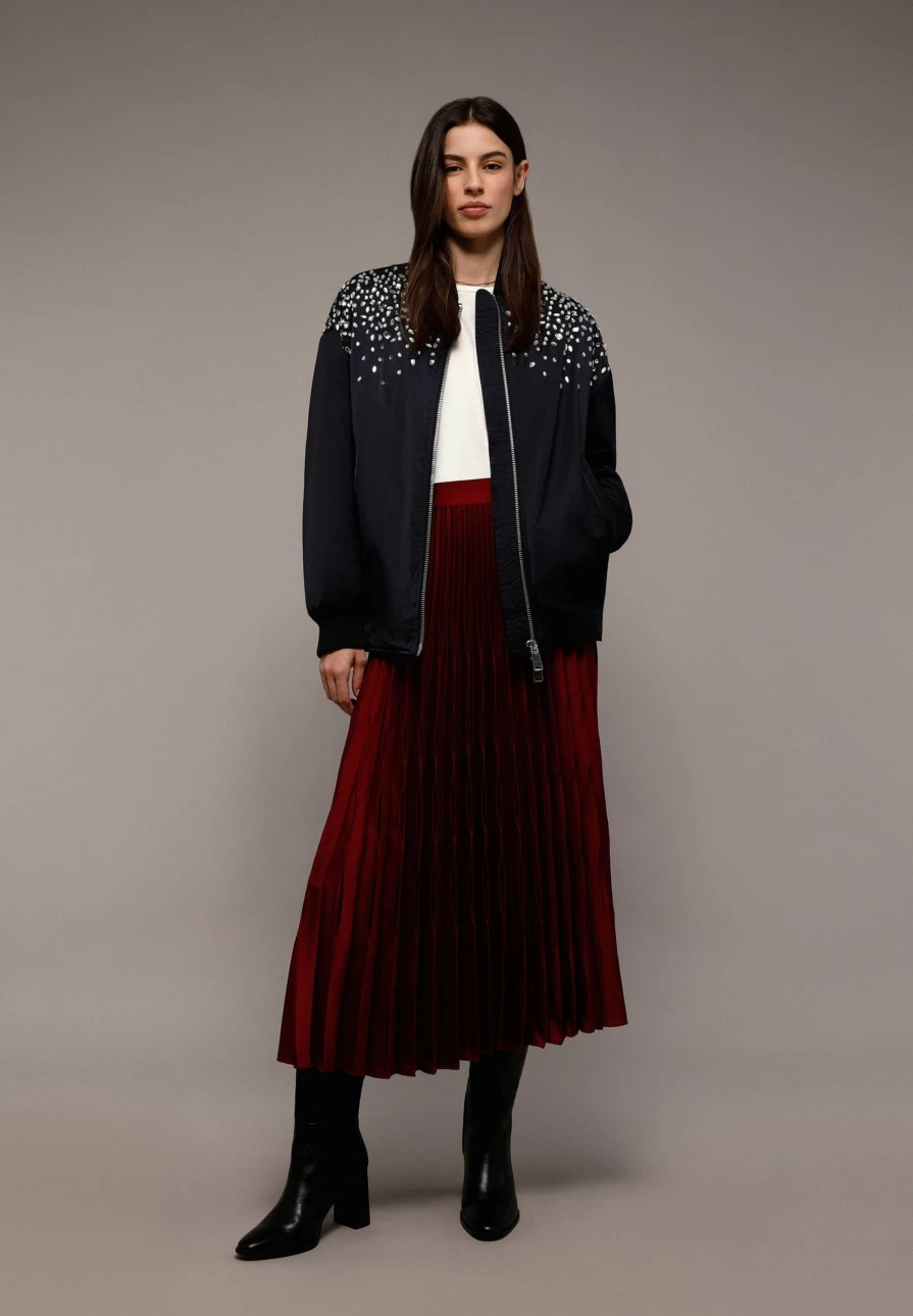 "ScalpersCompany Women's Bomber Jacket with Stylish Glass Embellishments"