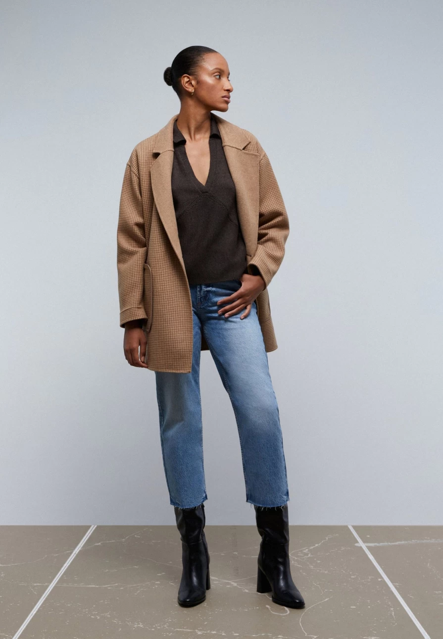 "ScalpersCompany Women's Camel Double Sided Coat - Reversible Jacket for Women"