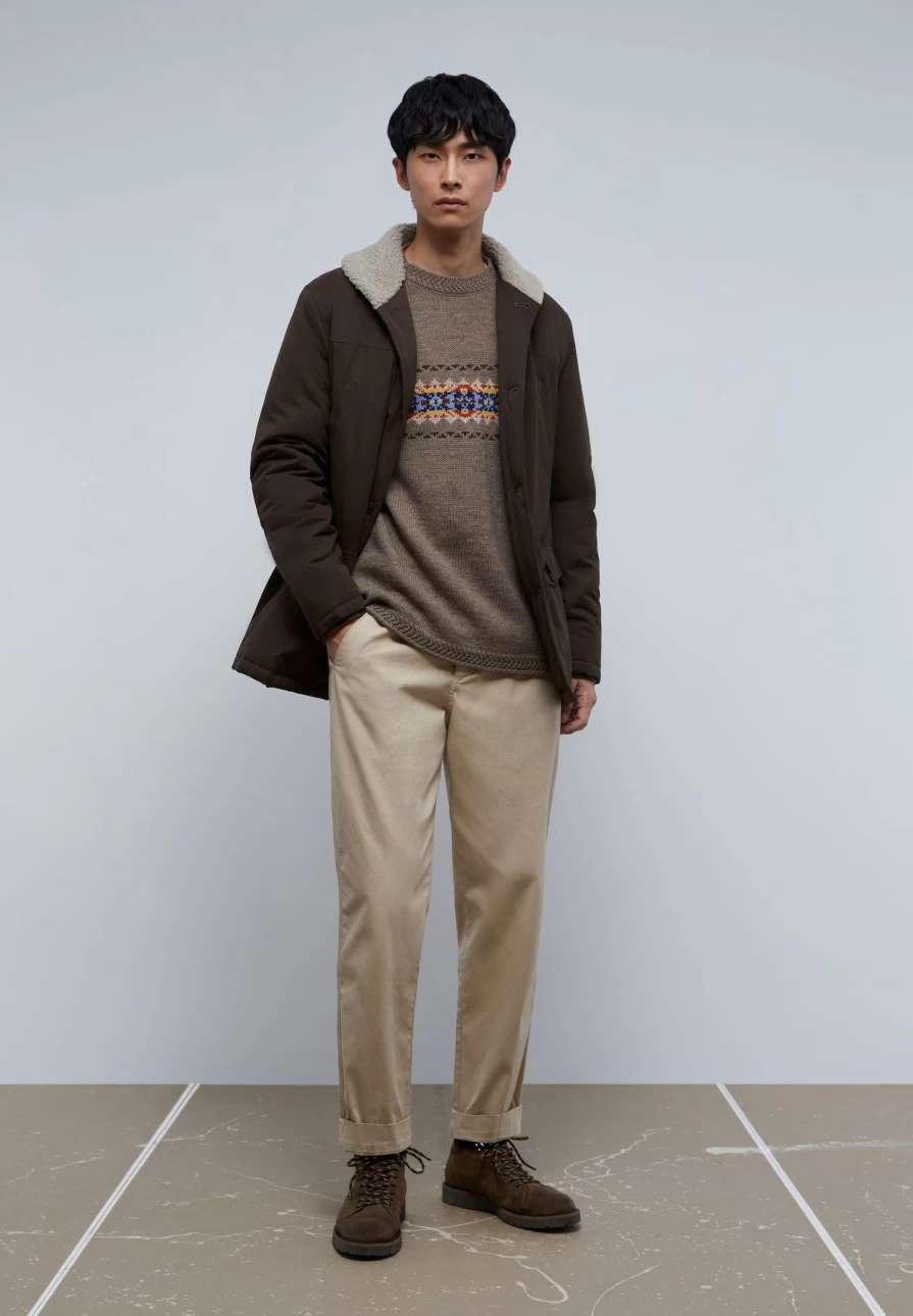 "Men's Soft Touch Cardigan with Shearling Collar | ScalpersCompany Cozy Knit Sweater"