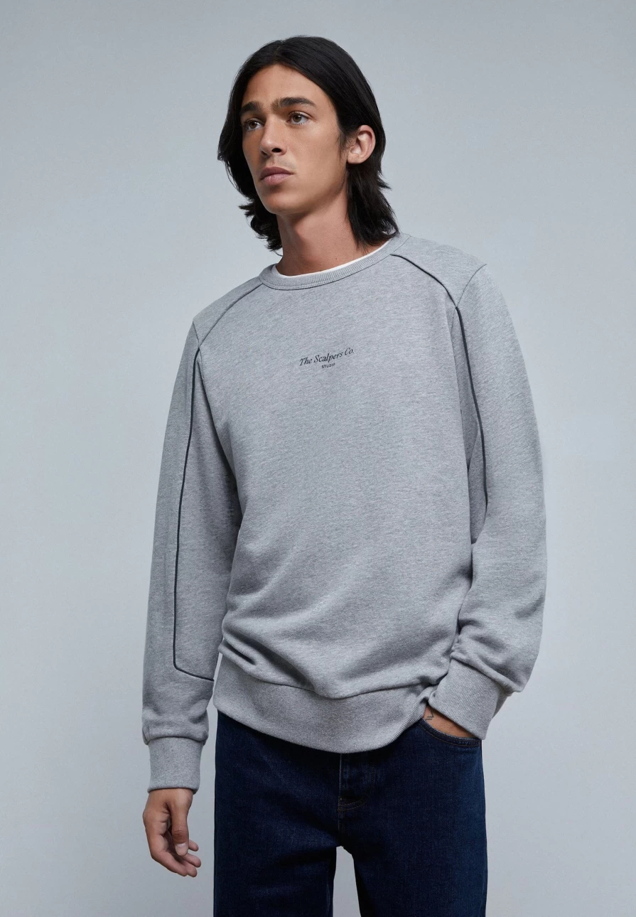 "ScalpersCompany Men's Contrast Piped Seam Sweatshirt - Stylish & Comfortable Pullover"