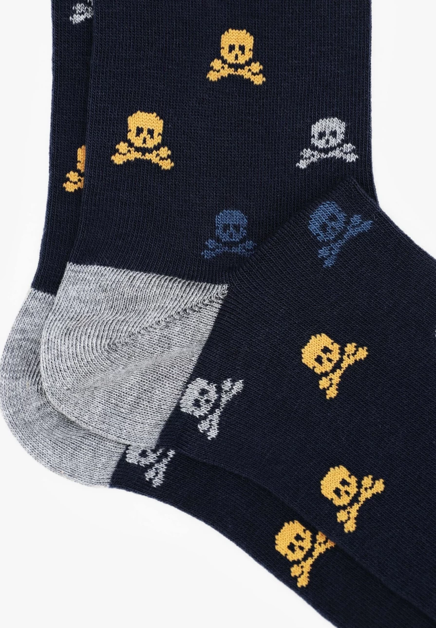 "ScalpersCompany Men's Navy Skull Print Socks - Edgy & Comfortable Footwear"