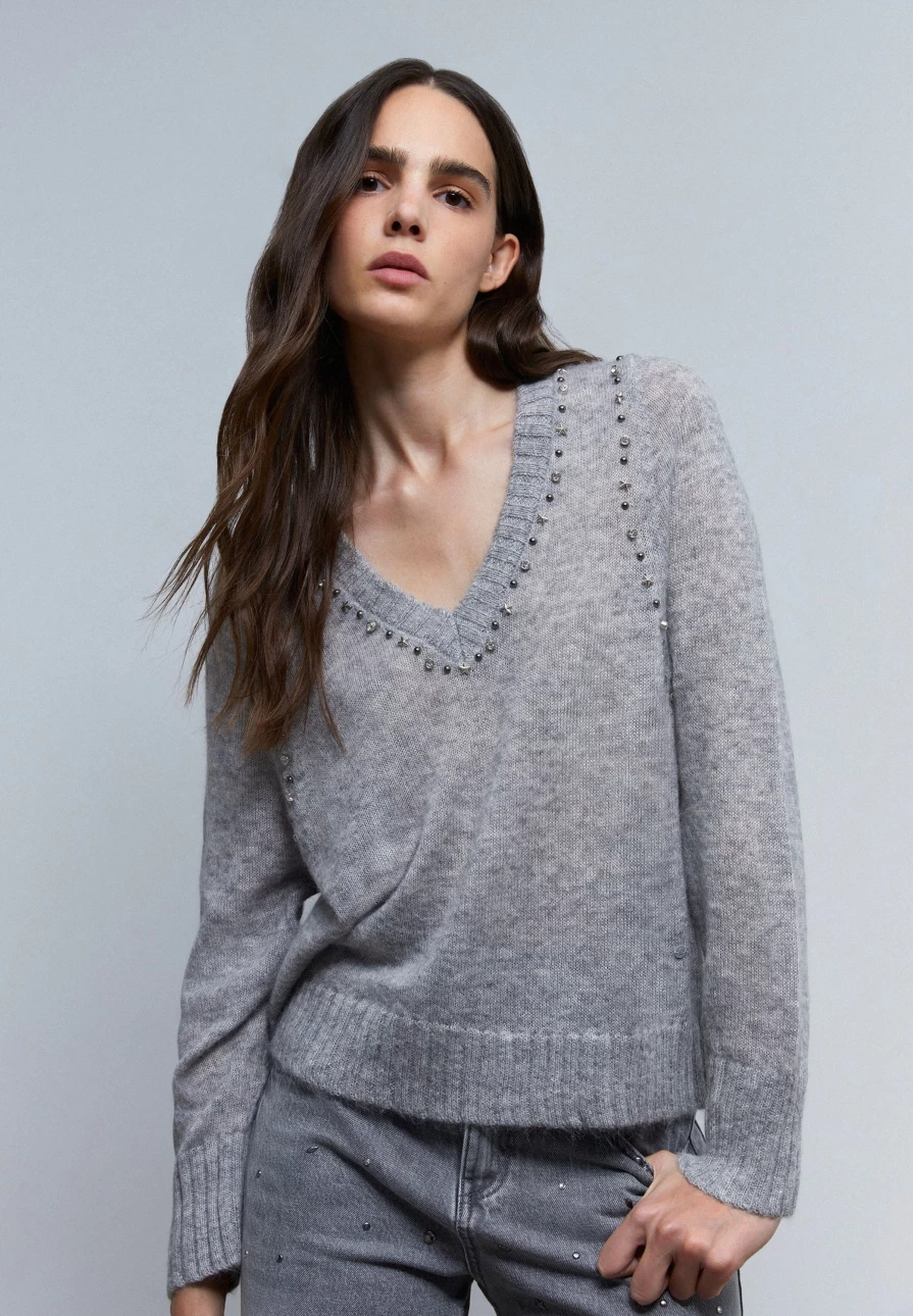 "ScalpersCompany Women's Stud Embellished Knit Sweater"