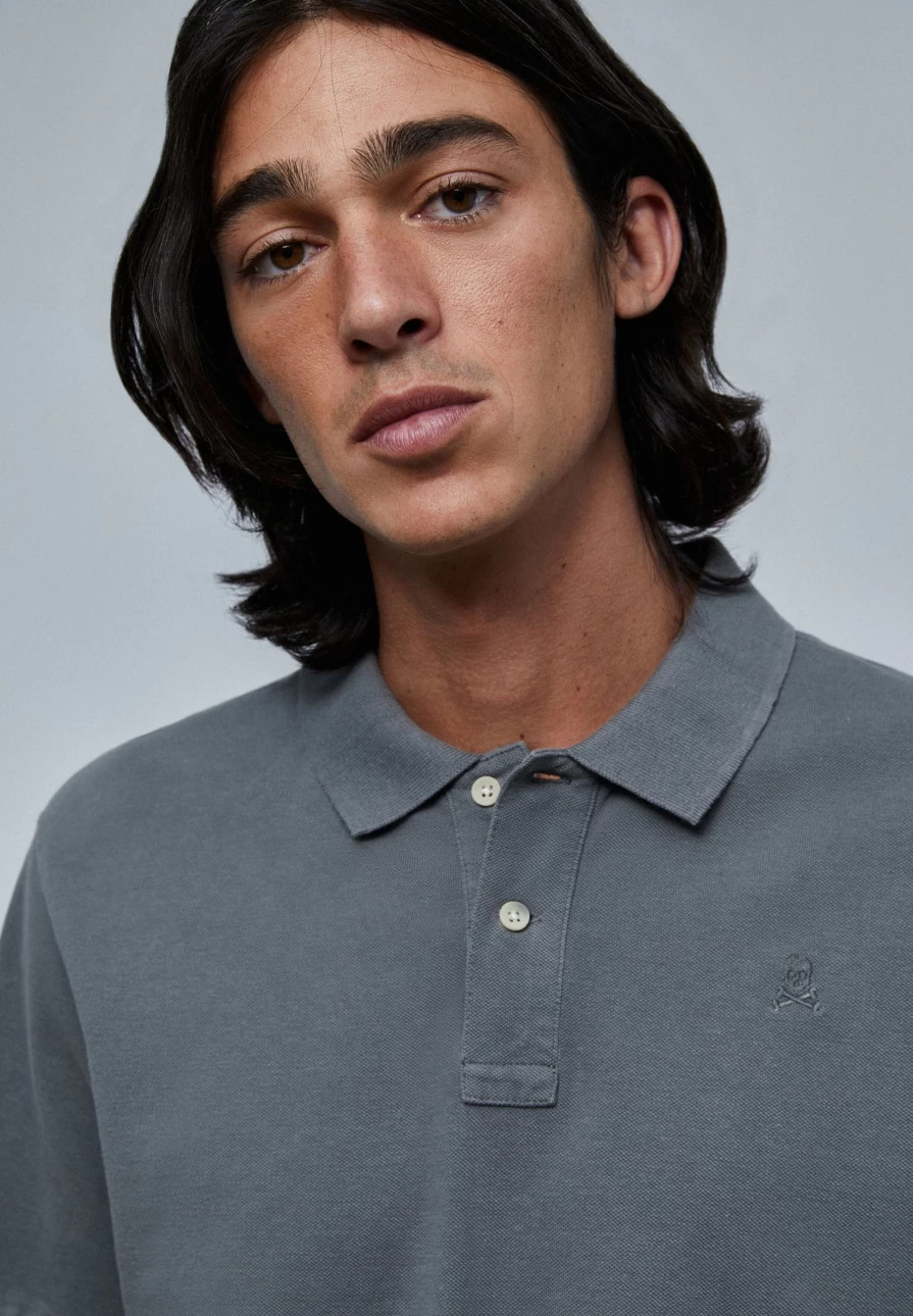 "ScalpersCompany Men's Basic Polo Shirt with Edgy Skull Design"