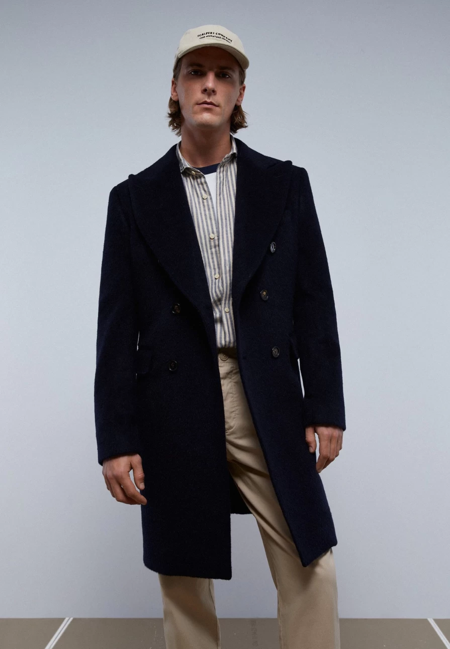 "ScalpersCompany Men's Double-Breasted Premium Wool Overcoat for Winter"