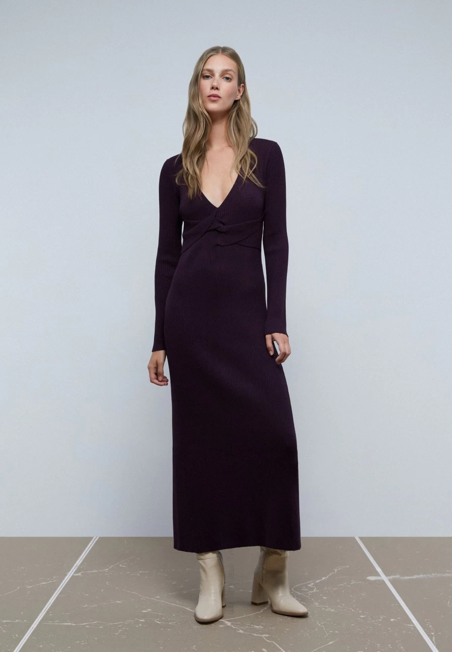"ScalpersCompany Purple Diamond Textured Weave Dress for Women"