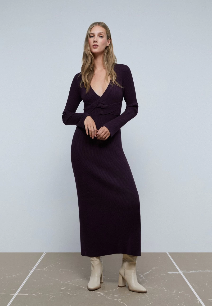 "ScalpersCompany Purple Diamond Textured Weave Dress for Women"