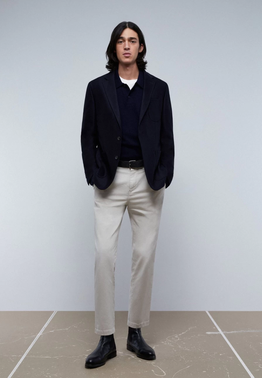 "ScalpersCompany Men's Navy Semi-Structured Wool Blazer for Stylish Formal Wear"