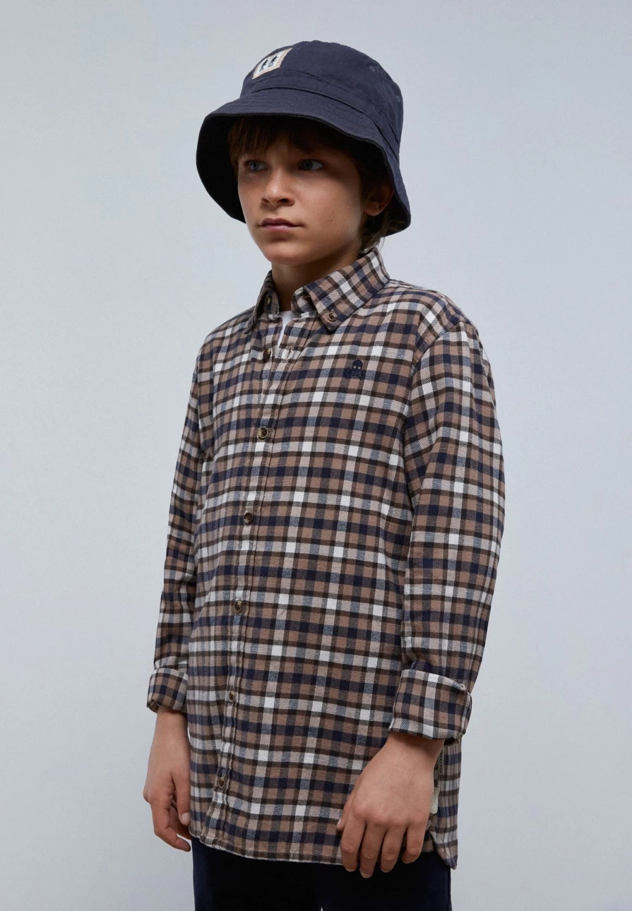 "ScalpersCompany Kids Brown Check Plaid Shirt – Stylish & Comfortable"