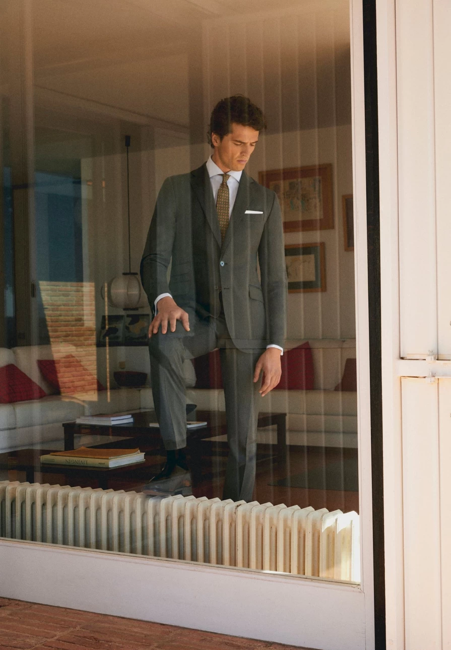 "ScalpersCompany Grey Wool Structure Suit for Men - Premium Tailored Blazer"