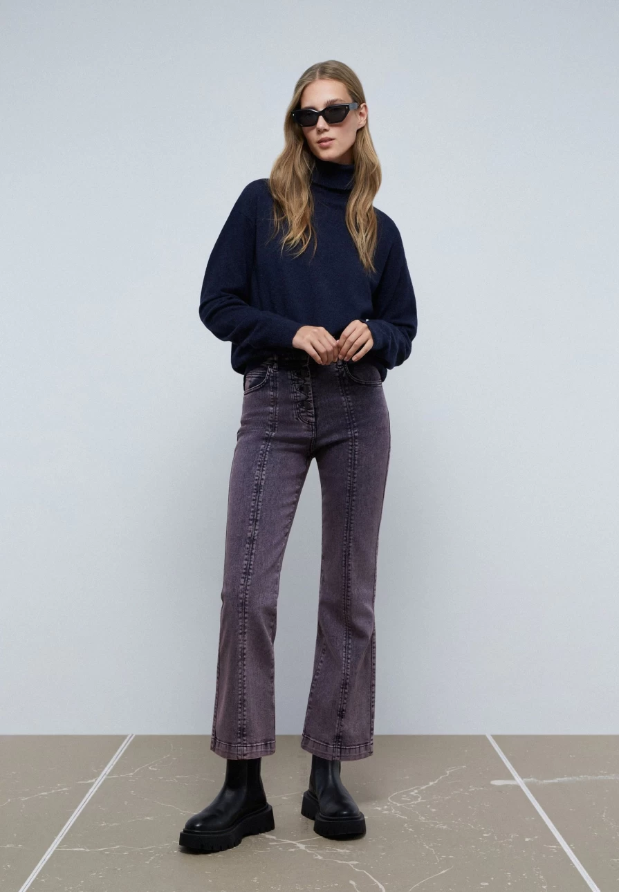 "ScalpersCompany Women's Lilac Flared Ankle Jeans with Seam Detail"