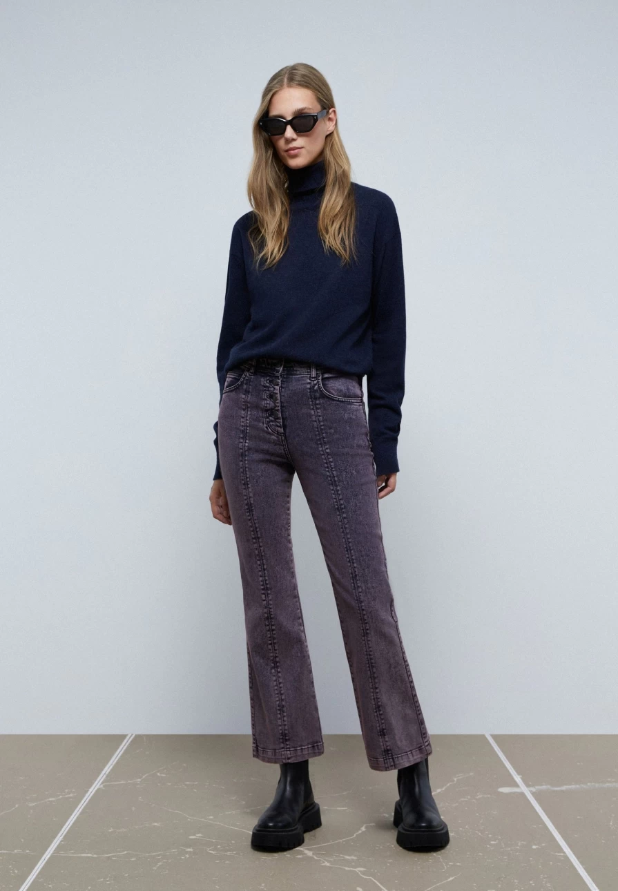 "ScalpersCompany Women's Lilac Flared Ankle Jeans with Seam Detail"