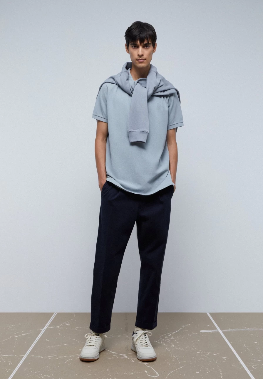"ScalpersCompany Men's Light Blue Basic Polo Shirt with Skull Design"
