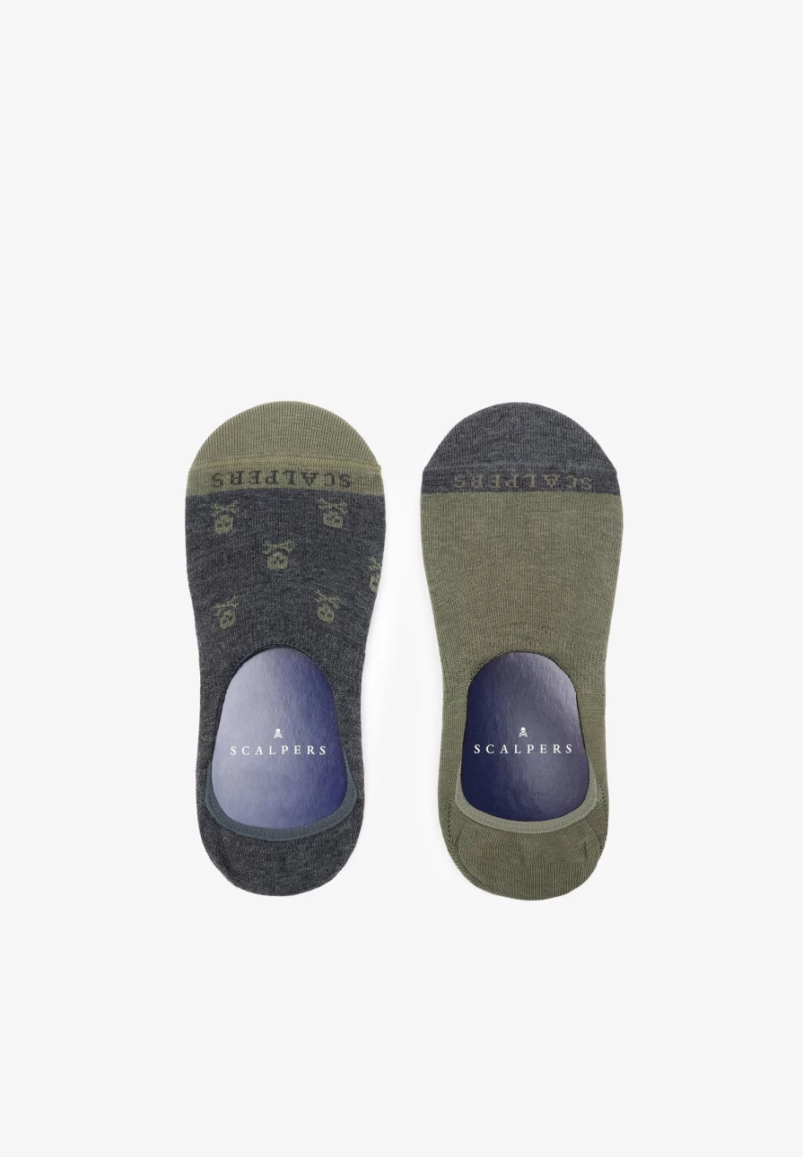 "ScalpersCompany Grey Skull Print Shoe Liner Socks For Men - Pack"