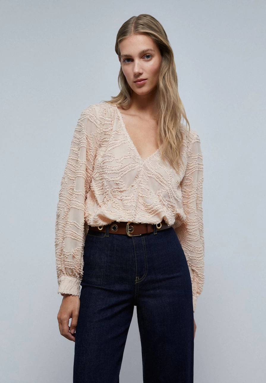 "ScalpersCompany Women's Elegant Jacquard Blouse – Stylish Floral Printed Top"