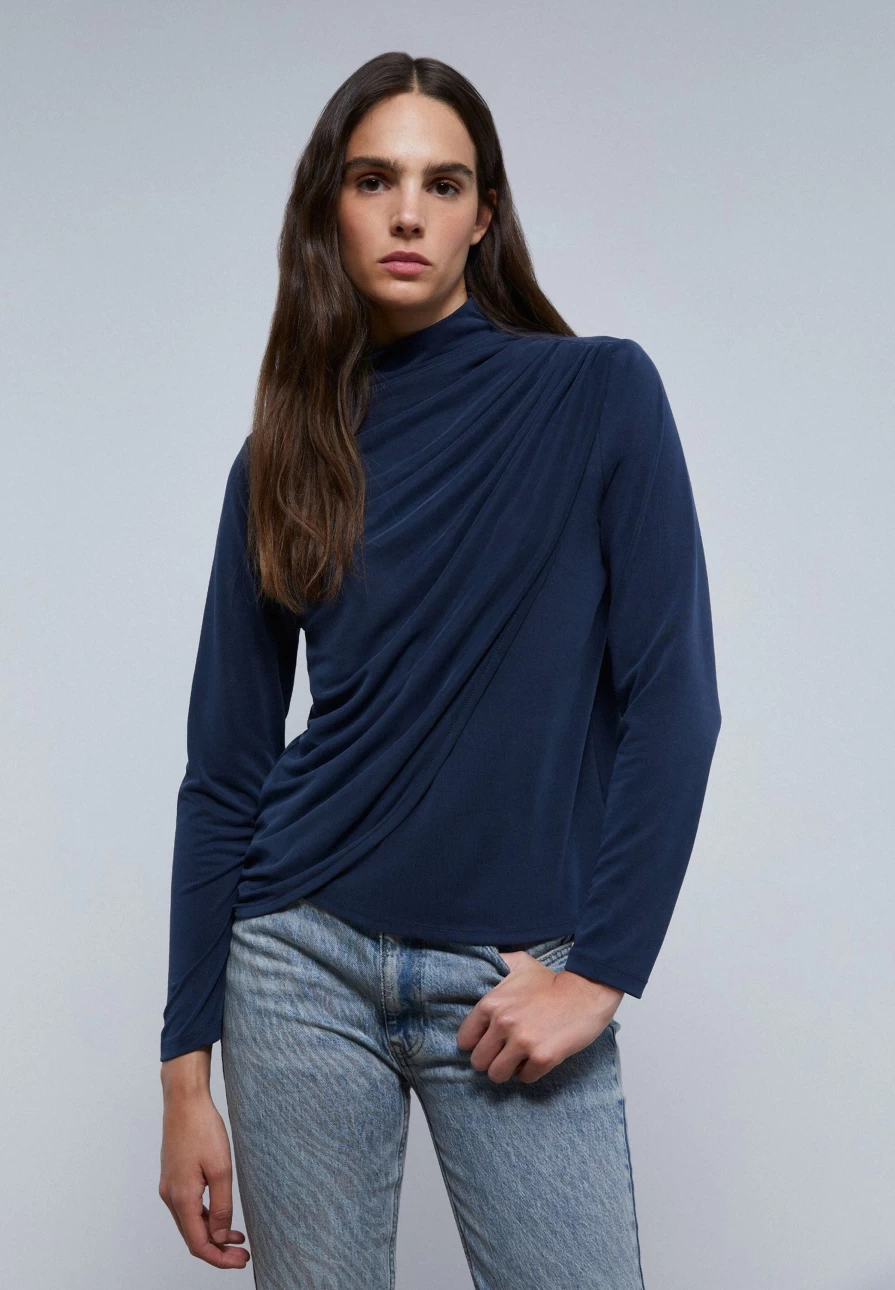 "Scalperscompany Women's Draped Shoulder Detail Top - Stylish Feminine Blouse"