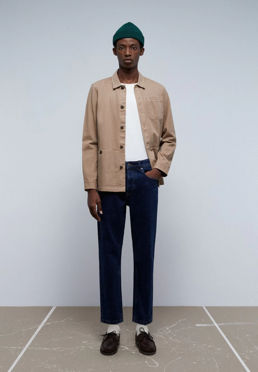 "Scalperscompany Men's Dark Blue Cropped Jeans | Slim Fit Denim Pants for Men"