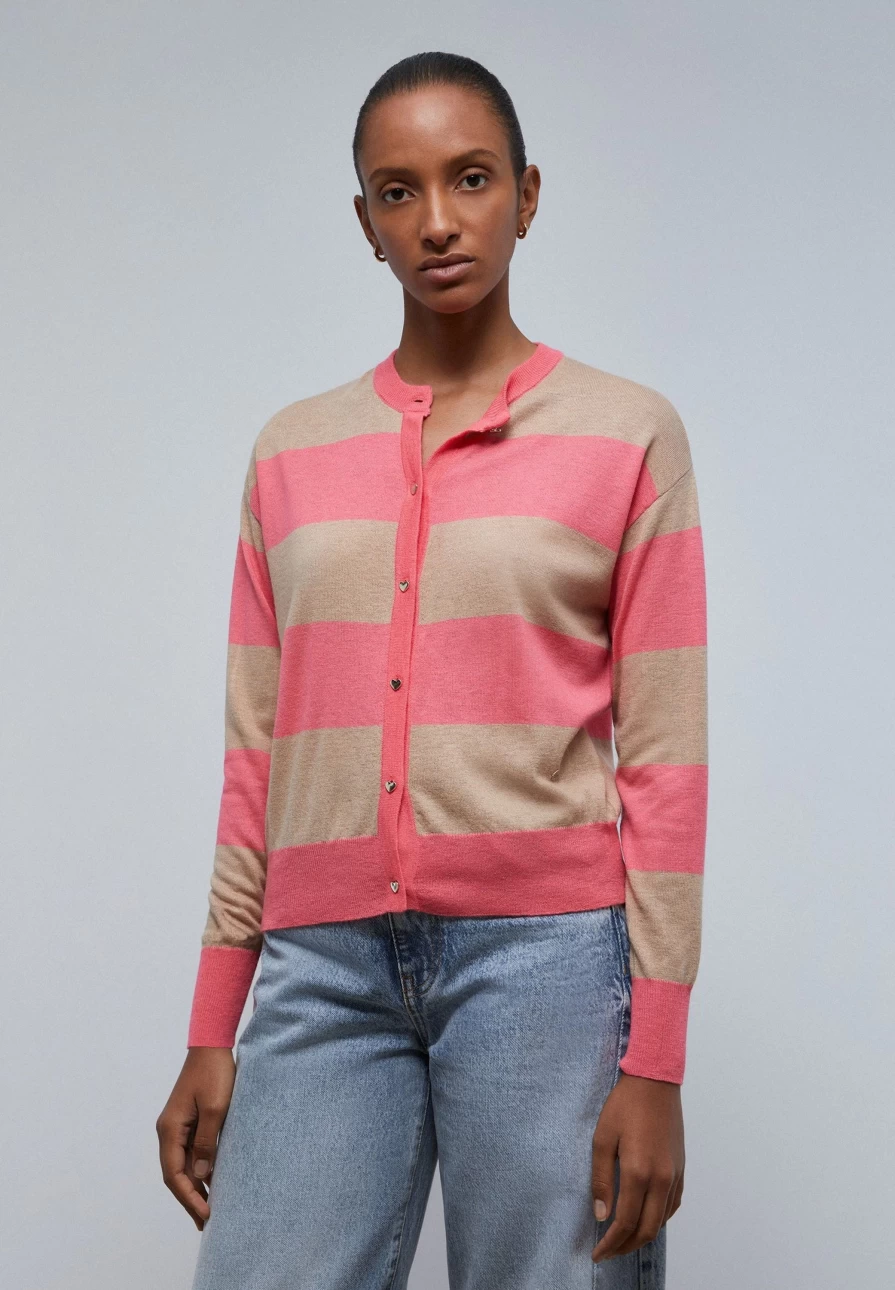 "Scalpers Company Women's Striped Cardigan with Button Detail – Stylish & Comfortable Knitwear"
