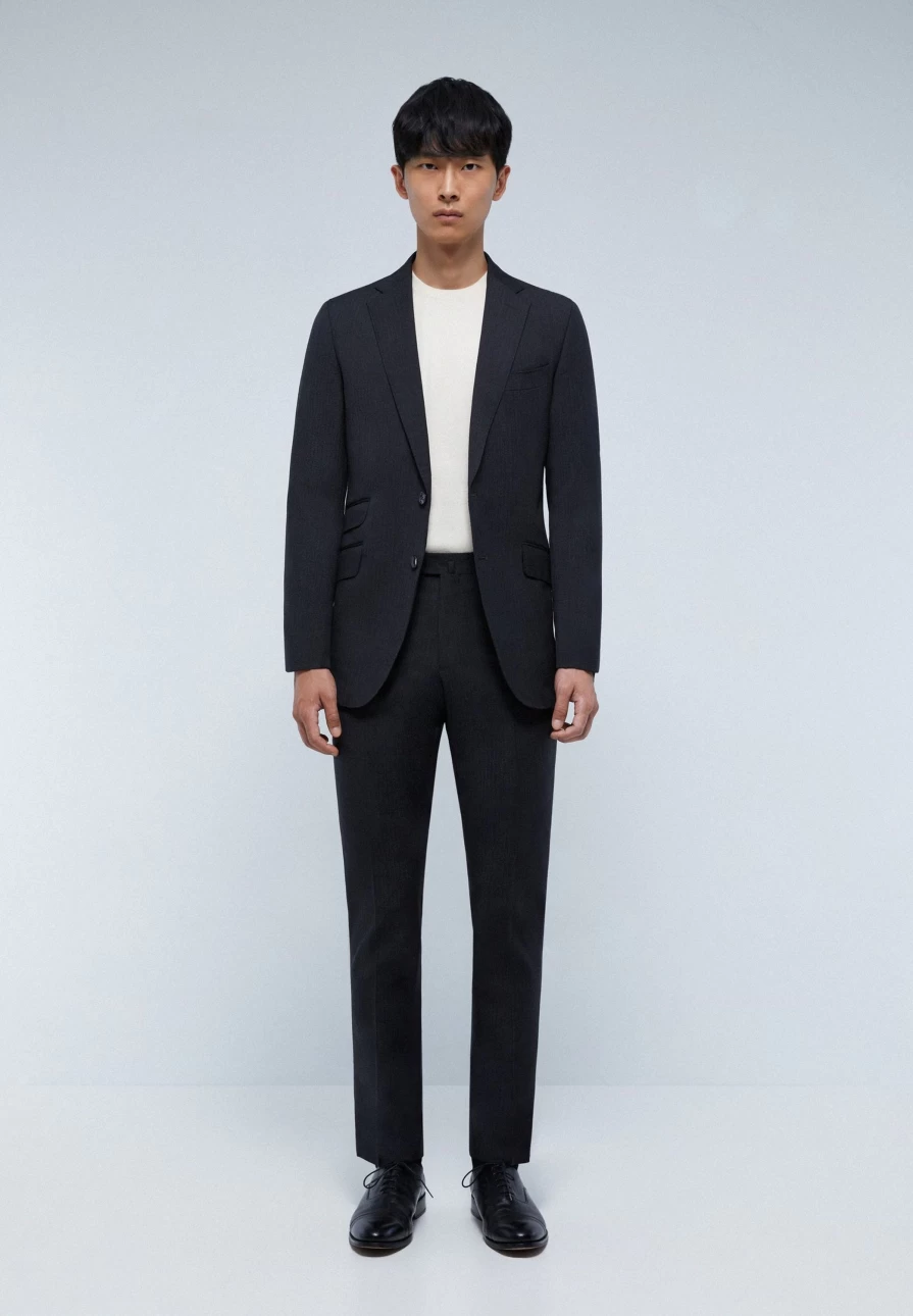 "ScalpersCompany Men's Dark Grey Spike Wool Textured Suit - Premium Tailored Blazer for Men"