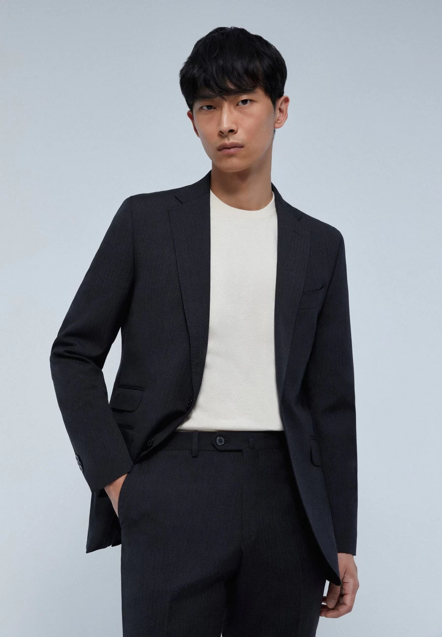 "ScalpersCompany Men's Dark Grey Spike Wool Textured Suit - Premium Tailored Blazer for Men"