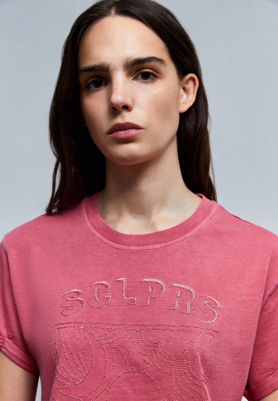 "ScalpersCompany Women's Embroidered Picture T-Shirt - Stylish & Unique Design"