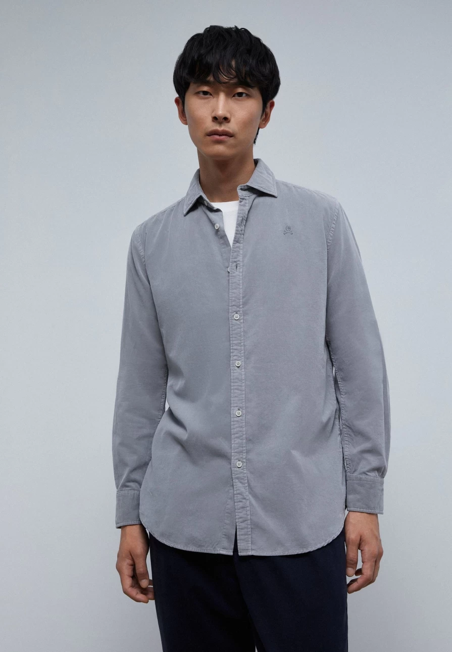 "ScalpersCompany Men's Micro Corduroy Skull Print Shirt - Edgy Streetwear Top"