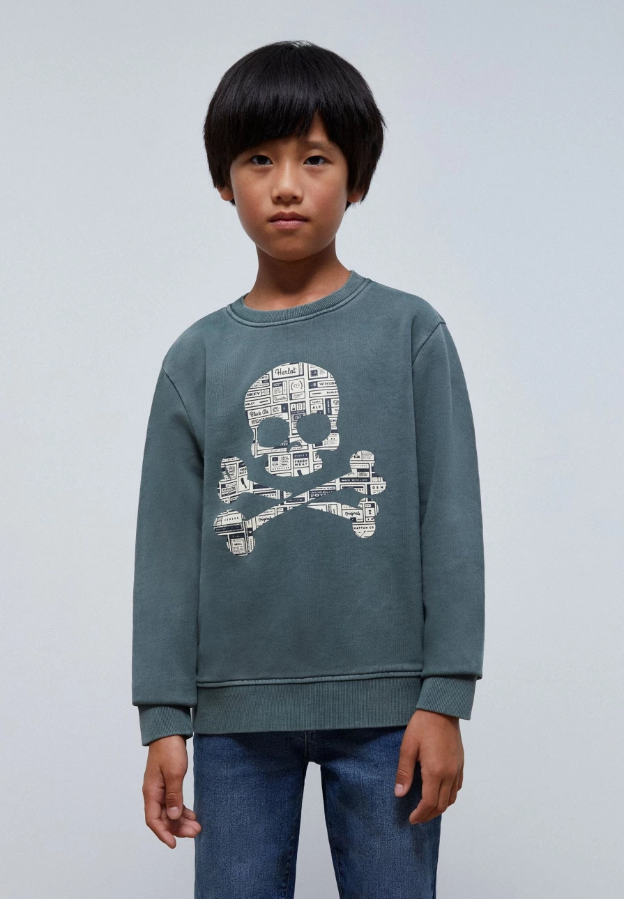"Kids Skull Print Sweatshirt With Newspaper Text Design by ScalpersCompany"