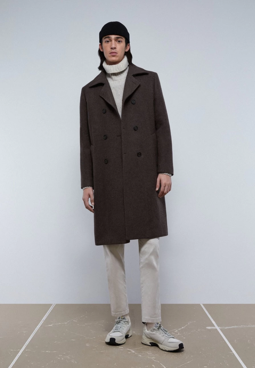 "ScalpersCompany Men's Brown Double-Breasted Wool Coat | Premium Winter Overcoat"