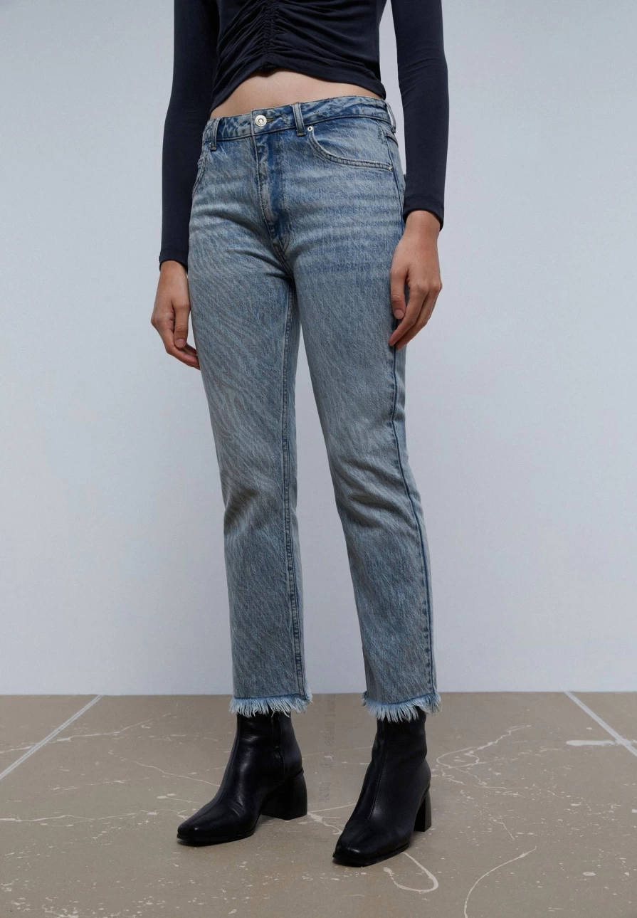 "ScalpersCompany Women's Light Indigo Animal Print Flared Ankle Jeans"